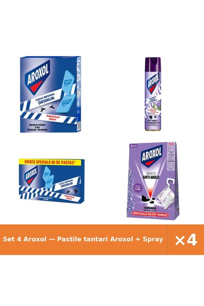 Aroxol Set 4 — Pastile tantari + Spray antimolii + Pastile impotriva tantarilor