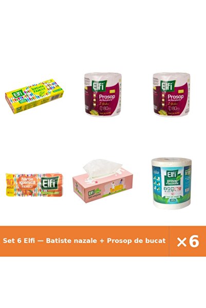 Elfi Set 6 — Batiste nazale + Prosop de bucatarie + Hartie Igienica Family