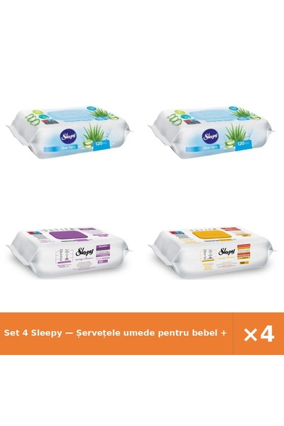 Sleepy Set 4 — Șervețele umede pentru bebel + Șervețele umede Easy + Șervețel...