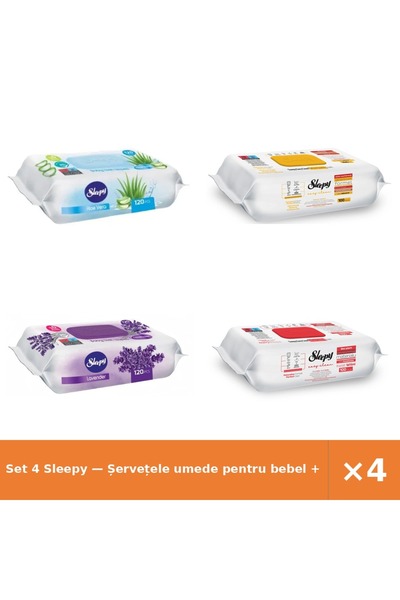 Sleepy Set 4 — Șervețele umede pentru bebel + Șervețele umede Easy + Șervețel...