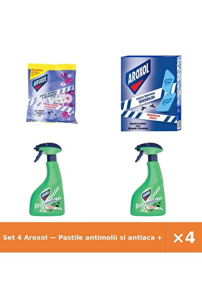 Aroxol Set 4 — Pastile antimolii si antiaca + Pastile tantari + Lichid instan...