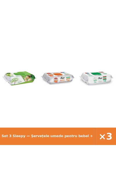 Sleepy Set 3 — Șervețele umede pentru bebel + Șervețele umede de curățare + Ș...