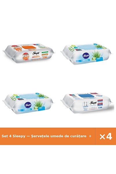 Sleepy Set 4 — Șervețele umede de curățare + Șervețele umede pentru bebel + Ș...