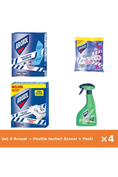 Aroxol Set 4 — Pastile tantari + Pastile antimolii si antiaca + aparat electr...