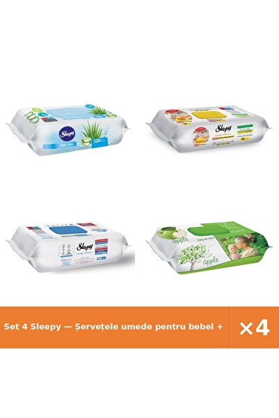 Sleepy Set 4 — Șervețele umede pentru bebel + Șervețele umede de curățare + Ș...