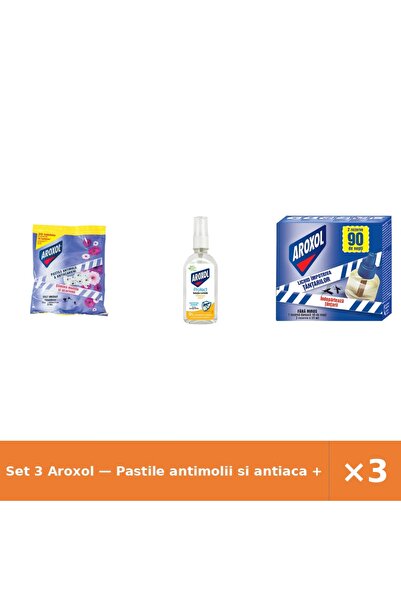 Aroxol Set 3 — Pastile antimolii si antiaca + Solutie lichida impotriva in + ...