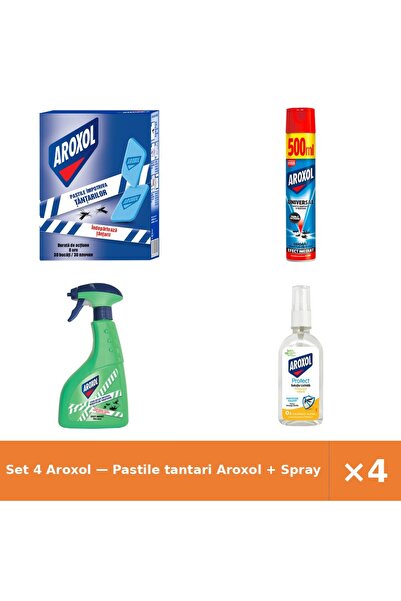 Aroxol Set 4 — Pastile tantari + Spray insecticid universal A + Lichid instan...