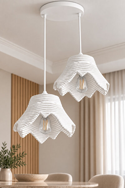 Kasre Pinterest Tarzı Dalga Desenli 2’li Sarkıt Avize Modern Bohem Tasarım Be...