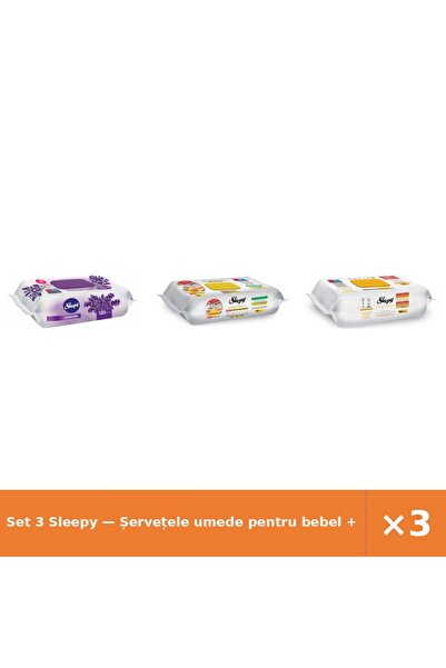 Sleepy Set 3 — Șervețele umede pentru bebel + Șervețele umede de curățare + Ș...