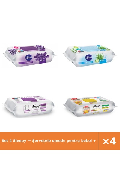 Sleepy Set 4 — Șervețele umede pentru bebel + Șervețele umede pentru bebel + ...