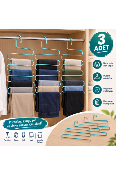 3 Adet Pantolon Şal Eşarp Askısı 5 Katlı