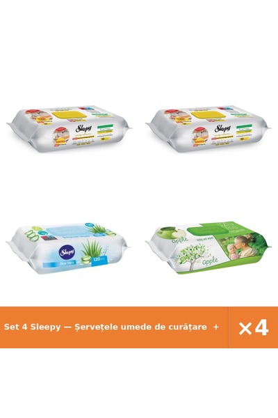 Sleepy Set 4 — Șervețele umede de curățare + Șervețele umede pentru bebel + Ș...
