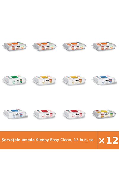Sleepy Șervețele umede Easy Clean, 12 bucăți, set mixt: Bucătărie, Herbal, Bl...