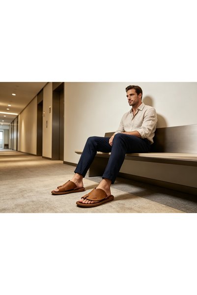 Huanhuan Shoe صنادل رجالية ونسائية كلاسيكية بفاصل للأصابع، شباشب جلدية فاخرة ...