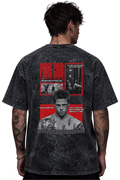 SEVBANO Fight Club Tyler Durden Film Printed Unisex Oversize Vintage Washed T...