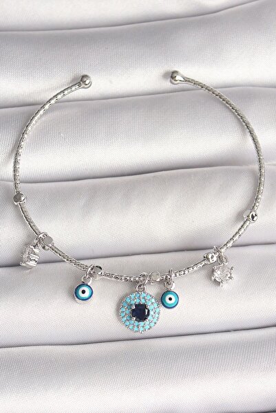 Generic Brand Brass Silver Color Dangle Zircon Stone Evil Eye Bead Figure Cha...