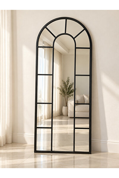 Binshihon Home مرآة فاخرة بتصميم قوس ملكي وإطار معدني أسود أنيق، تجمع بين الف...