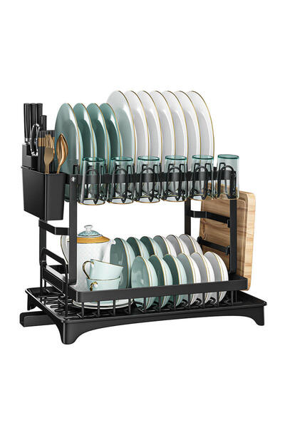 CARTIFY 2-Tier Dish Drying Stand, Dish Rack with Drainboard & Utensil Holder,...