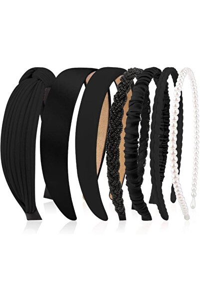Tazweeq 7 Pack Black Headbands for Women Girls Headbands, Non Slip, Pearl Hea...