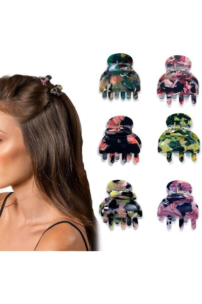 Tazweeq 6 Pcs Small Hair Clips, Mini Hair Claws in 6 Colors, Modern Design fo...