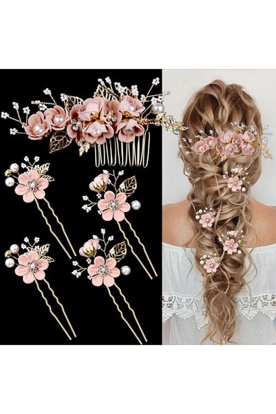 KASTWAVE 5 Pieces Bridal Flower Wedding Hair Pins, Crystal Pearl Hair Combs C...