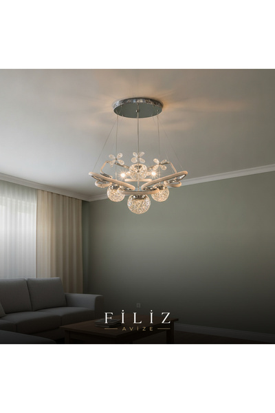 Krom Kristal 4'lü LED Sarkıt Avize – Modern Salon ve Yemek Masası Aydınlatma