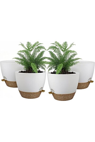 GENERAL 8" Self Watering Planters - 4 Pack with Drainage Holes and Modern Sau...