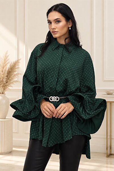 FashionForYou Μπλούζα με βολάν και κρύσταλλα Sugar BLINK, ασύμμετρο μήκος, Σμ...