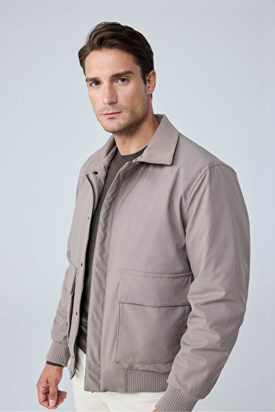 Danger Men's Contrast Collar Waterproof Coat Jacket Beige 4340Dngr