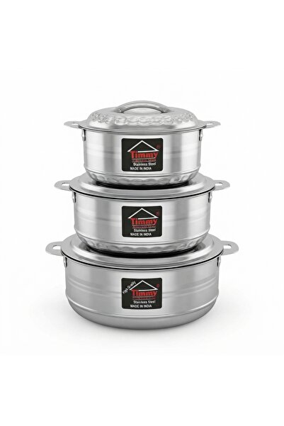 Tımmy Stainless Steel Hotpot Set of 3 – 1000ml, 1500ml & 2500ml Insulated Foo...