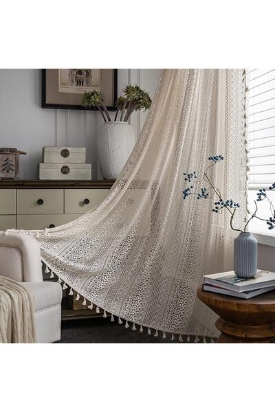 Yelajoy Beige Boho Lace Curtains 220x150cm, Modern Simple Design, Handcrafted...
