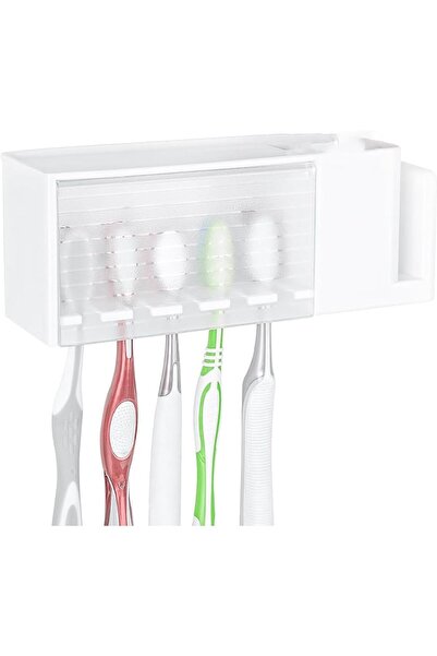NALACAL Wallmount Toothbrush Holder, 5 Slots with Cover, Plastic Multifunctio...