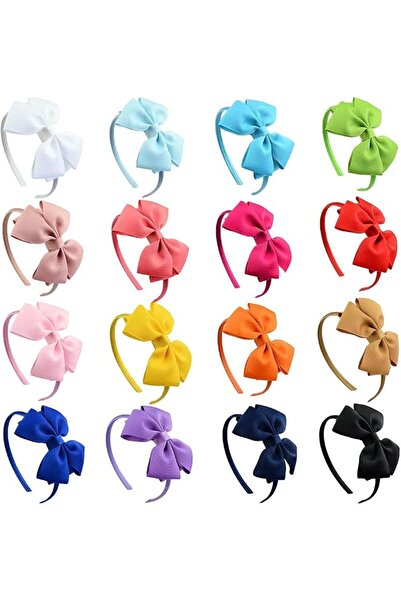 ALMEKAQUZ 16 Pack Hair Bows Headband for Girls with 16 Colors, Grosgrain Ribb...