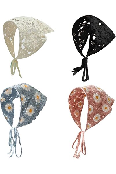 Generic Floral Crochet Hair Bandanas, 4 Pack, Vintage Daisy Pattern, Adjustab...