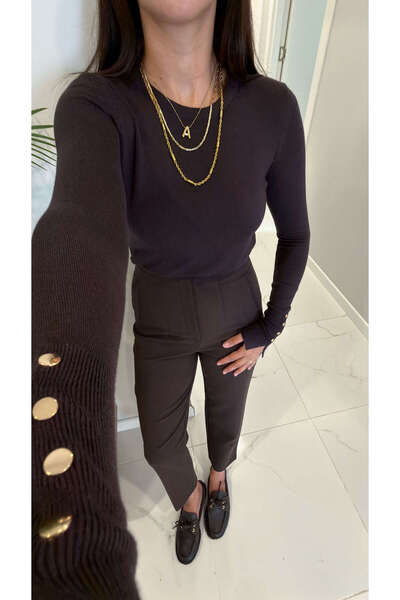 BİRCANÇİL Dlvin Sodde Dark Brown Knitwear with Sleeve Detail