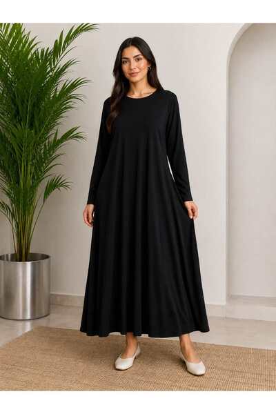 ÖZNE BUTİK A-Line Lycra Long Combed Cotton Dress Plus Size
