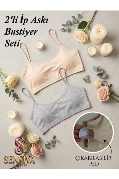 sensiva lingerie 2-Piece String Straps - Removable Pads - Cotton Crop Half Ta...