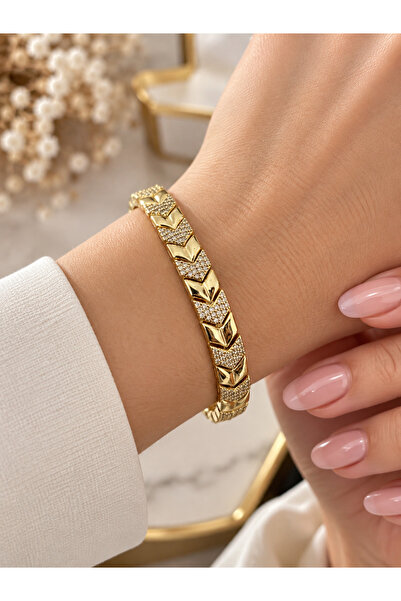 XUPİNGS JEWELRY Xuping Gold Stone V Patterned Stylish Women's Bracelet