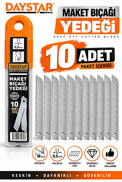 ellante DAYSTAR 18 mm Maket Bıçağı Yedeği 10 Adet 0,5 mm Segmentli Kesici Yed...