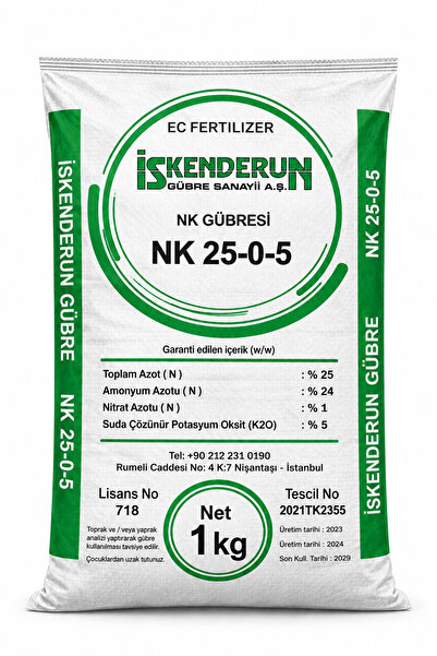 İSKENDERUN GÜBRE Tamamen Suda Çözünen Çim Gübresi 25-0-5 Kristal 1 kg