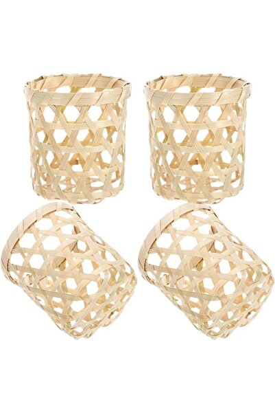 Baluue 4pcs Bamboo Woven Cup Holders Non-slip Tea Candle Cup Sleeves Lightwei...