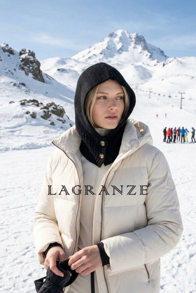LAGRANZE Ribbed Collar Buttoned Hooded Women's Neck Collar/Hat