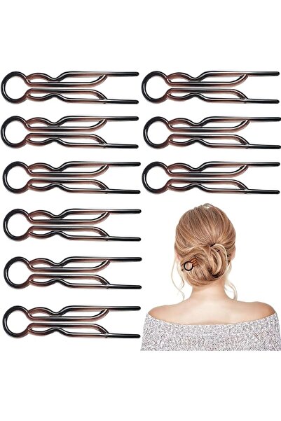 Yelajoy 10 PCS Twist Hairpin Brown U-Shaped Bun Accessories