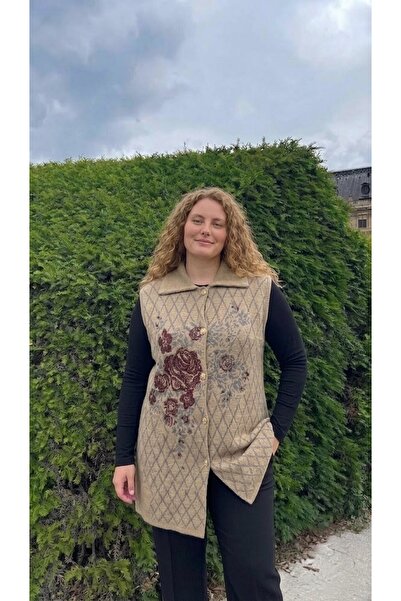 onno style women Plus Size Plaid Rose Piqué Patterned Steel Knitted Women's K...