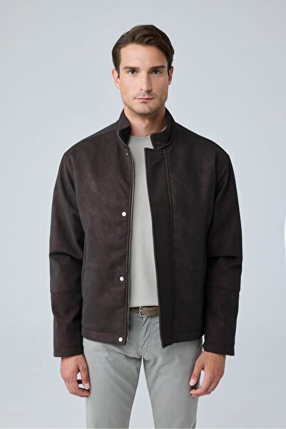 Danger Men's Magnet Snap Suede Coat Jacket Brown 4348Dngr