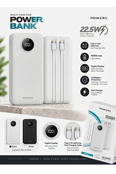 Powerx 10000mAh 22.5W Fast Charging Power Bank – Portable Battery Pack with B...