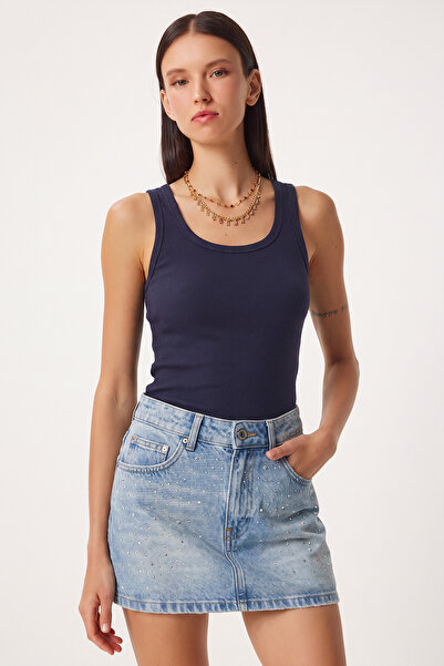 Lovelyİstanbul Ribbed Thick Strap Knitted Undershirt Lhj0001 Dark Blue