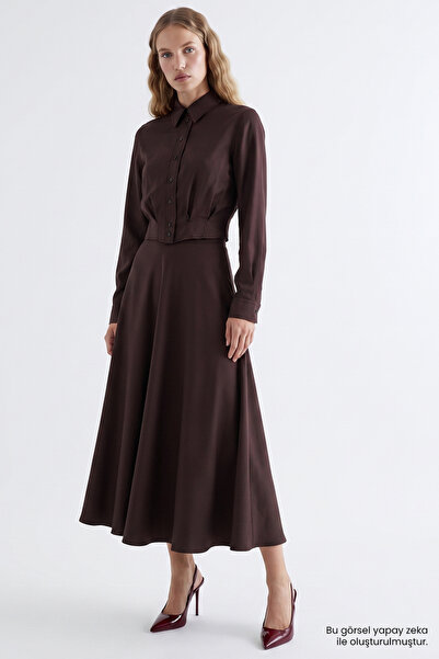 Exquise Satin Surface High Waist Lined Regular Skirt