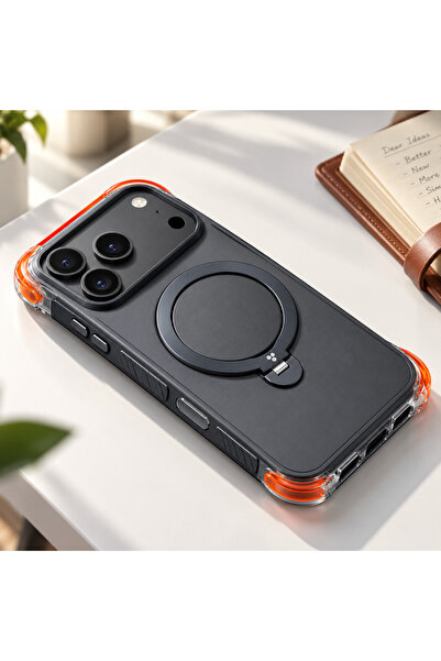 halkhouse iPhone 17-18 Pro Max 360° Döner Metal Standlı Darbe Korumalı Kaymaz...