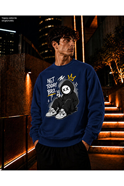 caddekombin Men's Hooded Masked Figure Crew Neck Casual Regular Fit Sweatshirt